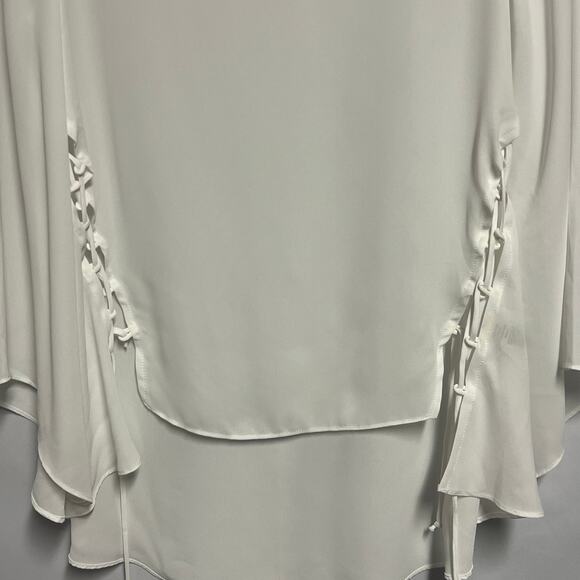 Liquid by Sione White Womens Top Small Lace Up Relaxed Flowy Flared Sleeves Chic - Picture 4 of 10